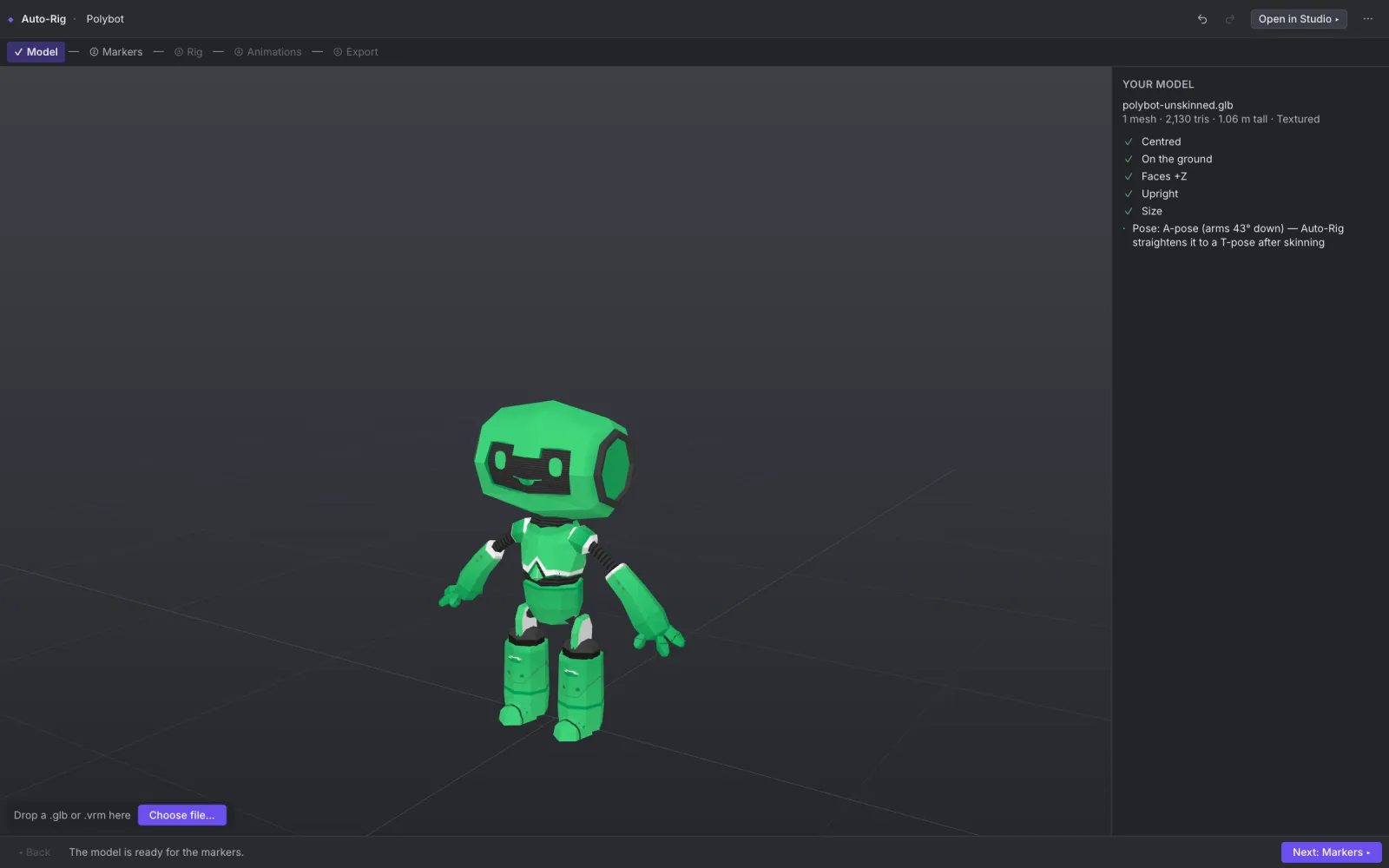 Auto-Rig model step with the Polybot sample loaded